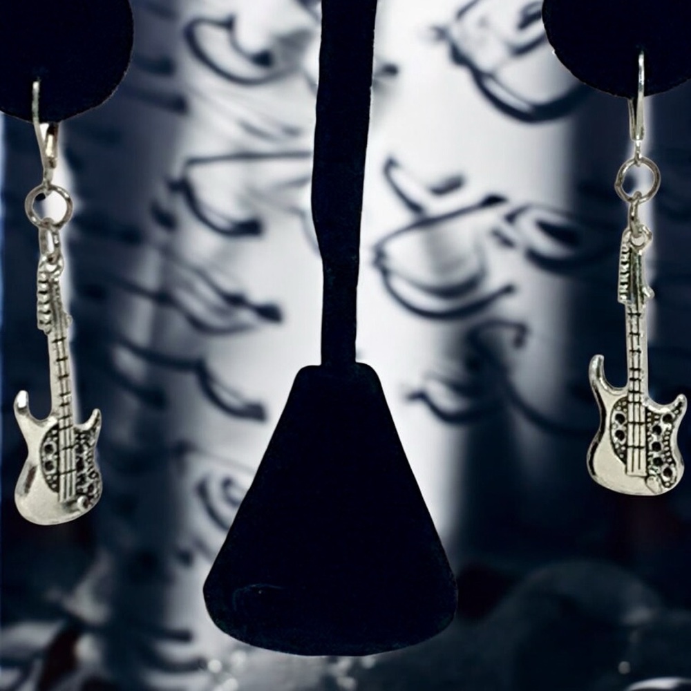 Silver Guitar Earrings - Picture 3 of 3